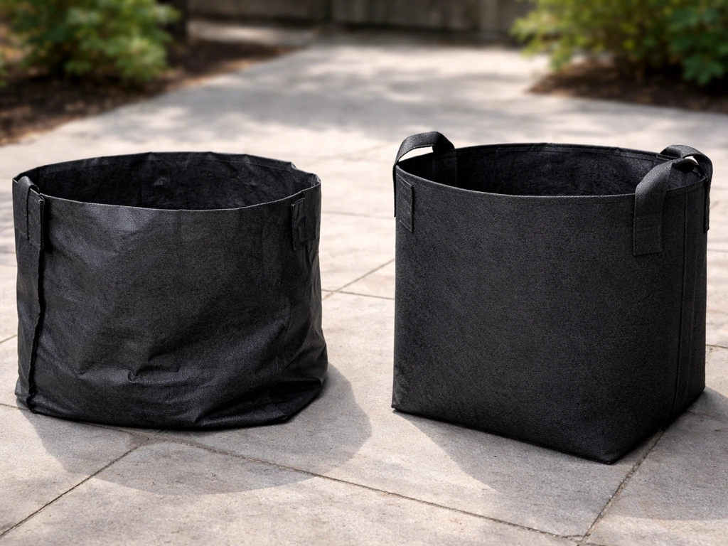 Two grow bags side by side—one thin and sagging, one thicker with reinforced handles and sturdy sidewalls.