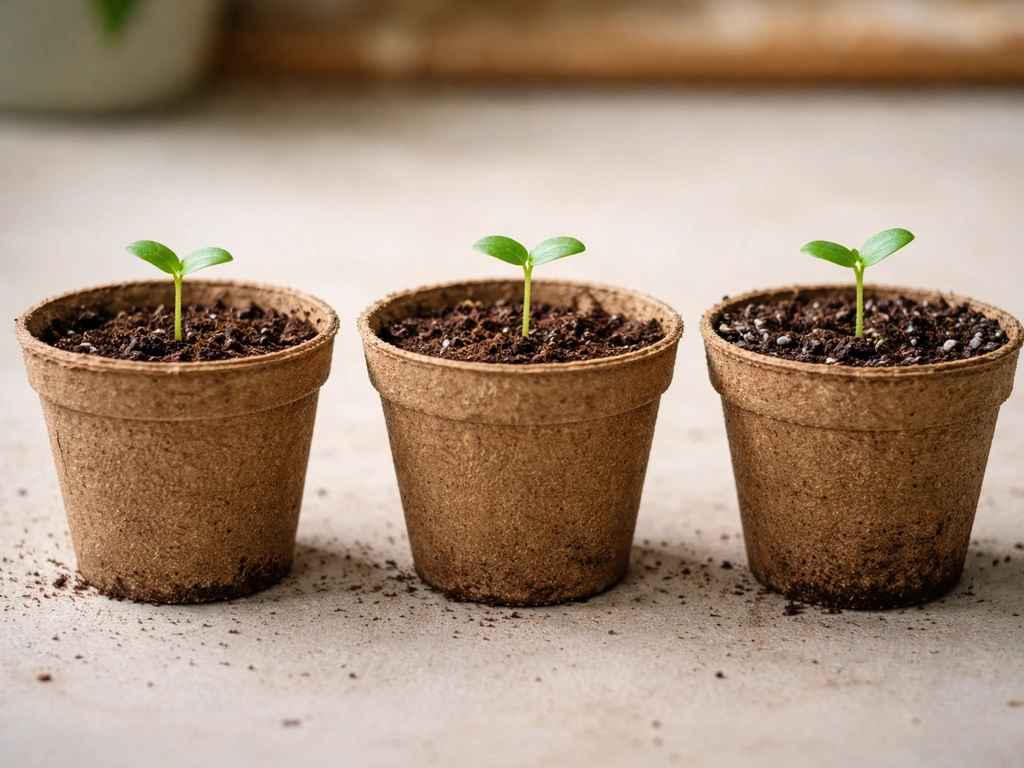 Three small plant pots showing different soil fill depths near the rim for shallow, medium, and deep-root crops.