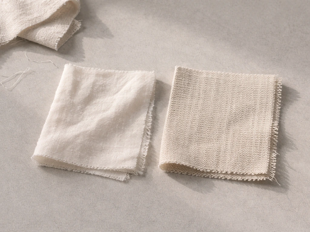 Close-up of two contrasting fabric swatches on a neutral background, showing lighter vs heavier GSM feel.