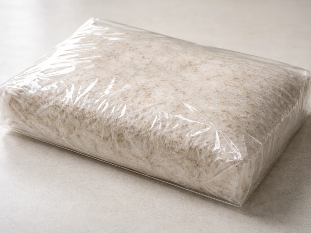 Sealed white grow bag shrink-wrapped on a clean counter, ready to be inspected on day one.