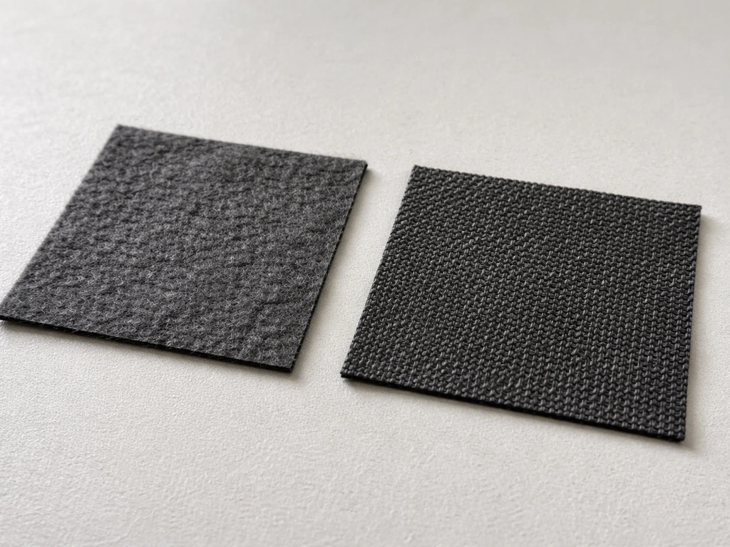 Close-up of non-woven vs woven polypropylene grow bag material textures side by side